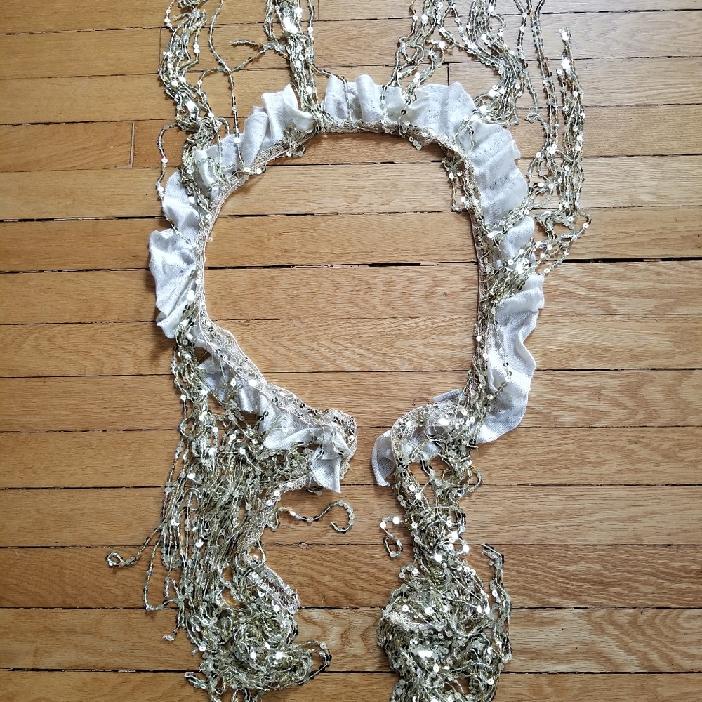 Free People gold fringe scarf